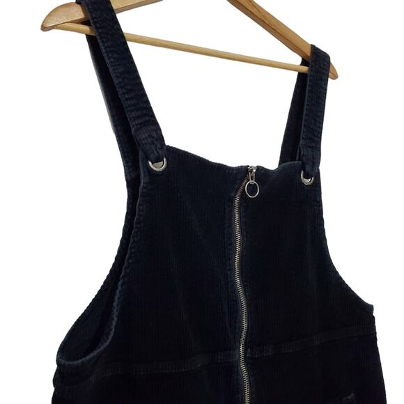 SO | Soft Corduroy Zip Front Cord Pinafore Utility Bib Coverall Mini Dress - Picture 6 of 7